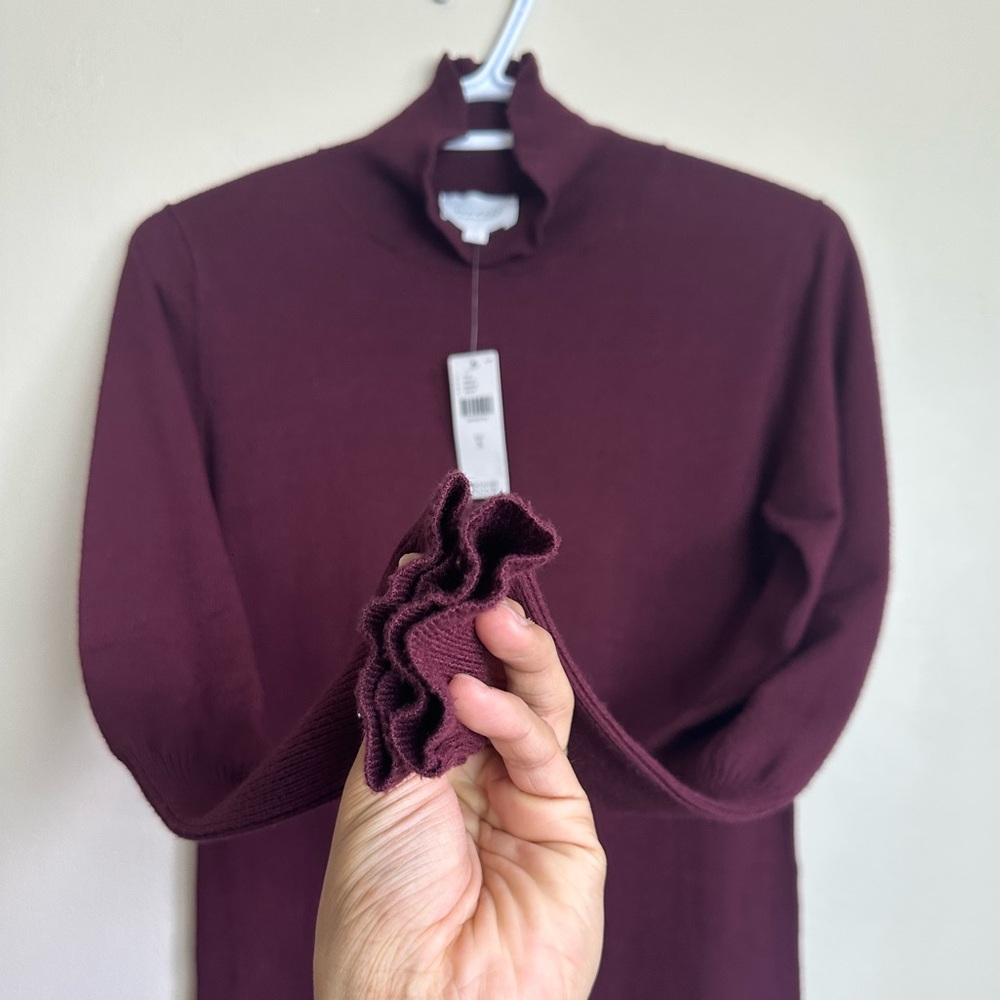 Anthropologie Sundays Burgundy Knit Long Sleeve Ruffle Hem Dress Size S - Picture 8 of 12